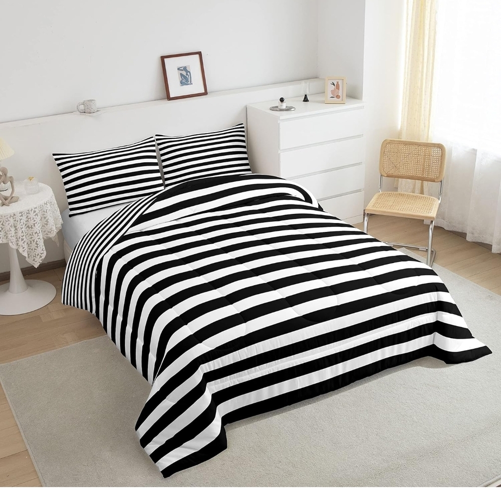 NWT - Monochrome Striped Comforter Set